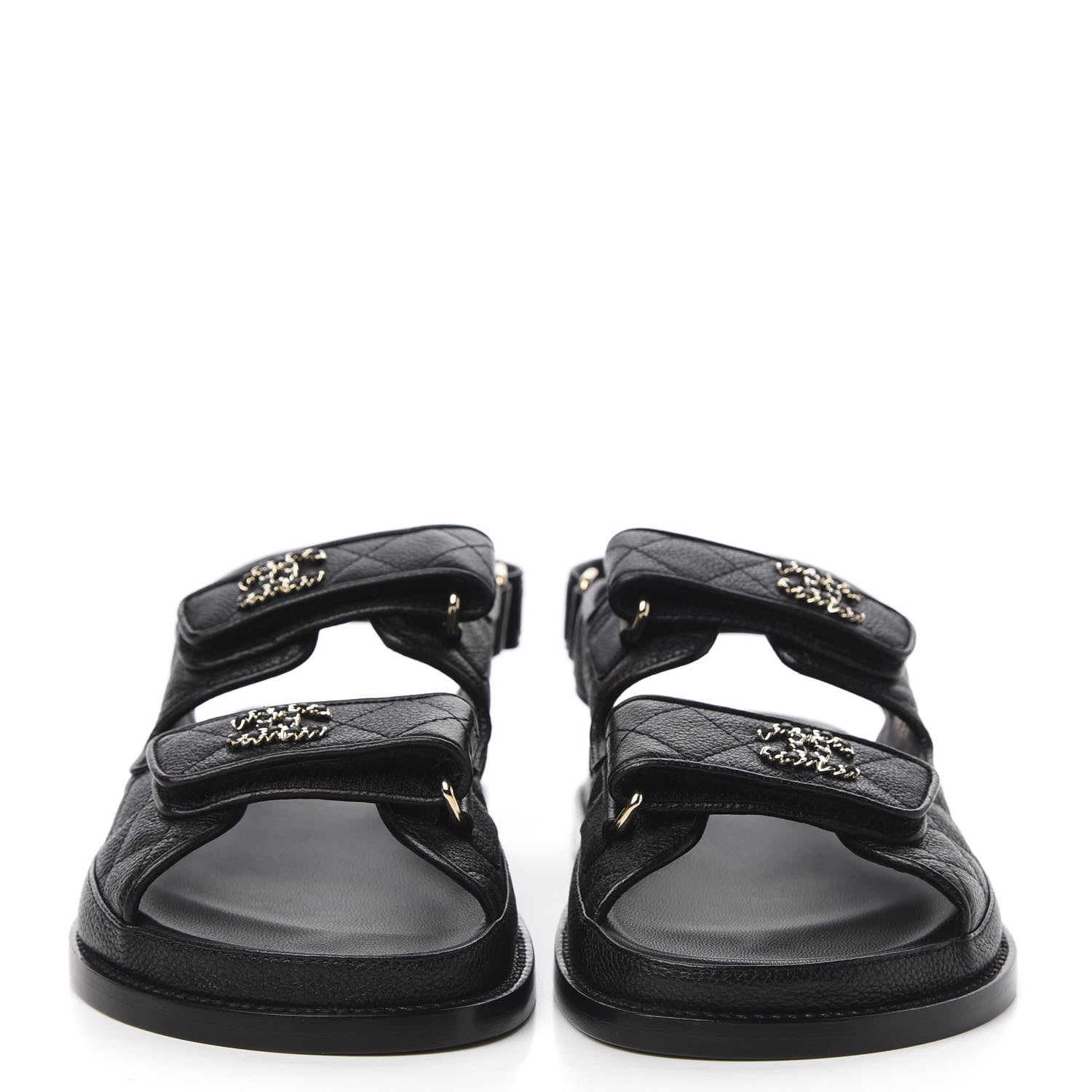 Chanel Grained Calfskin Velcro Dad Sandals 36 Black 2 of 11
