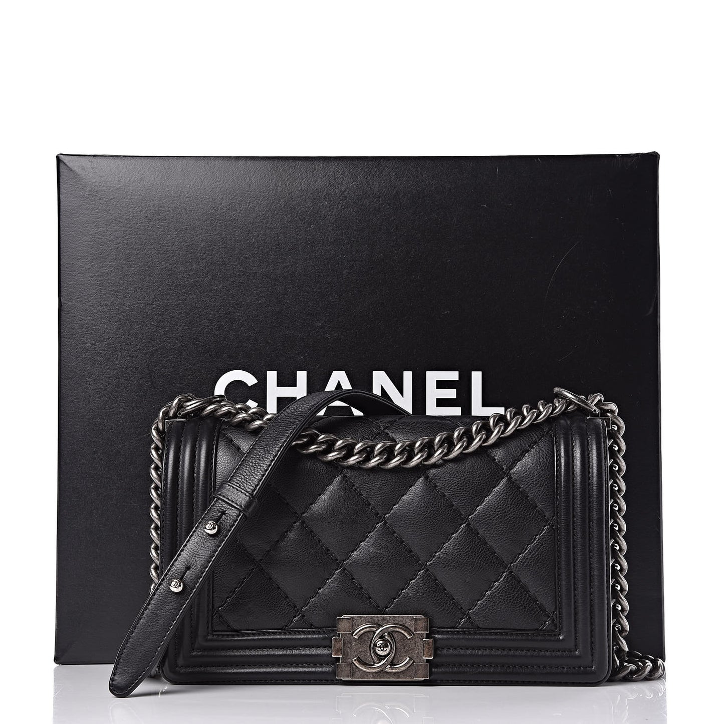 Calfskin Double Stitch Medium Boy Flap Black