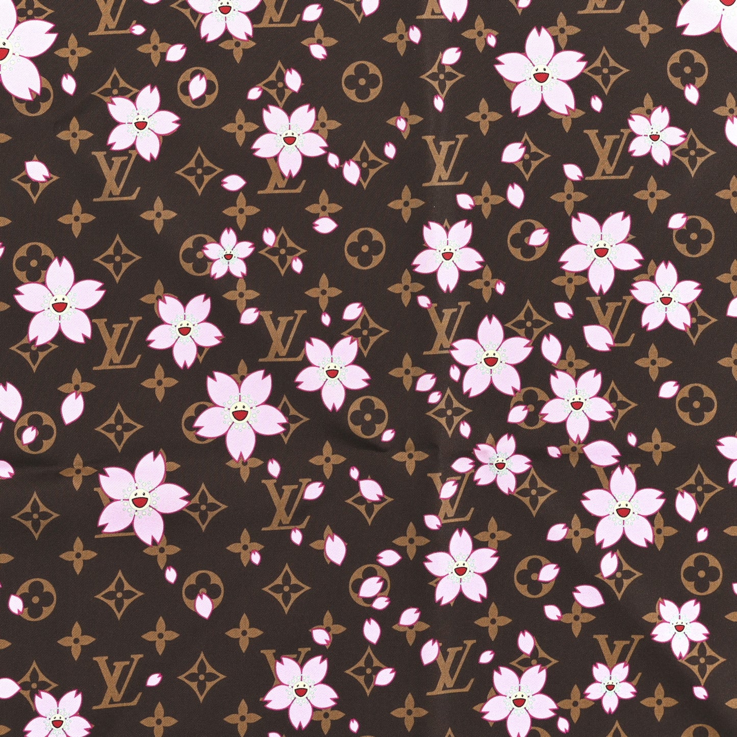 LV X TM Silk Cotton Monogram Cherry Blossom Square Scarf 70 Sakura Brown