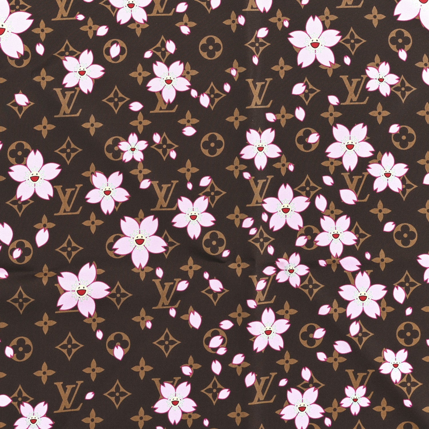 Louis Vuitton LV X TM Silk Cotton Monogram Cherry Blossom Square Scarf 70 Sakura Brown 3 of 3