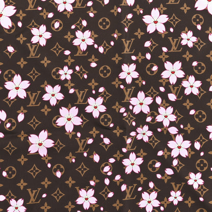 Louis Vuitton LV X TM Silk Cotton Monogram Cherry Blossom Square Scarf 70 Sakura Brown 3 of 3