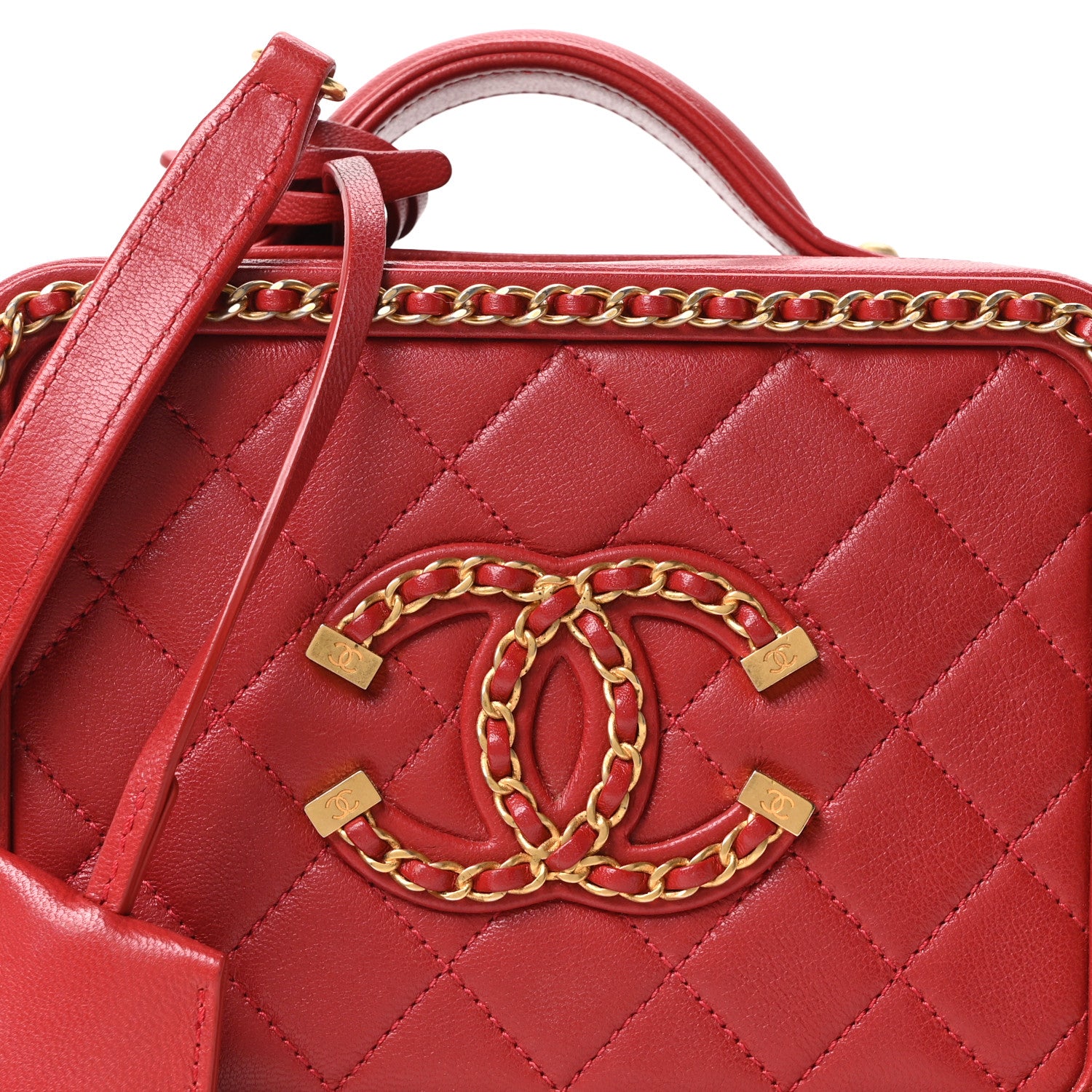 Chanel Goatskin Quilted Small CC Filigree Vanity Case Red 8 of 10