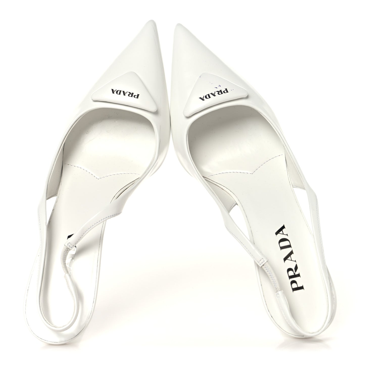 Calfskin Triangle Logo Pointed Toe 75mm Slingback Pumps 38.5 White
