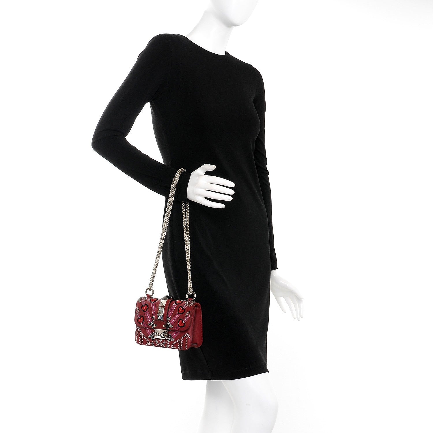 Valentino Garavani Vitello Crystal Loveblade Embellished Mini Glam Lock Rockstud Flap Rubino 2 of 14