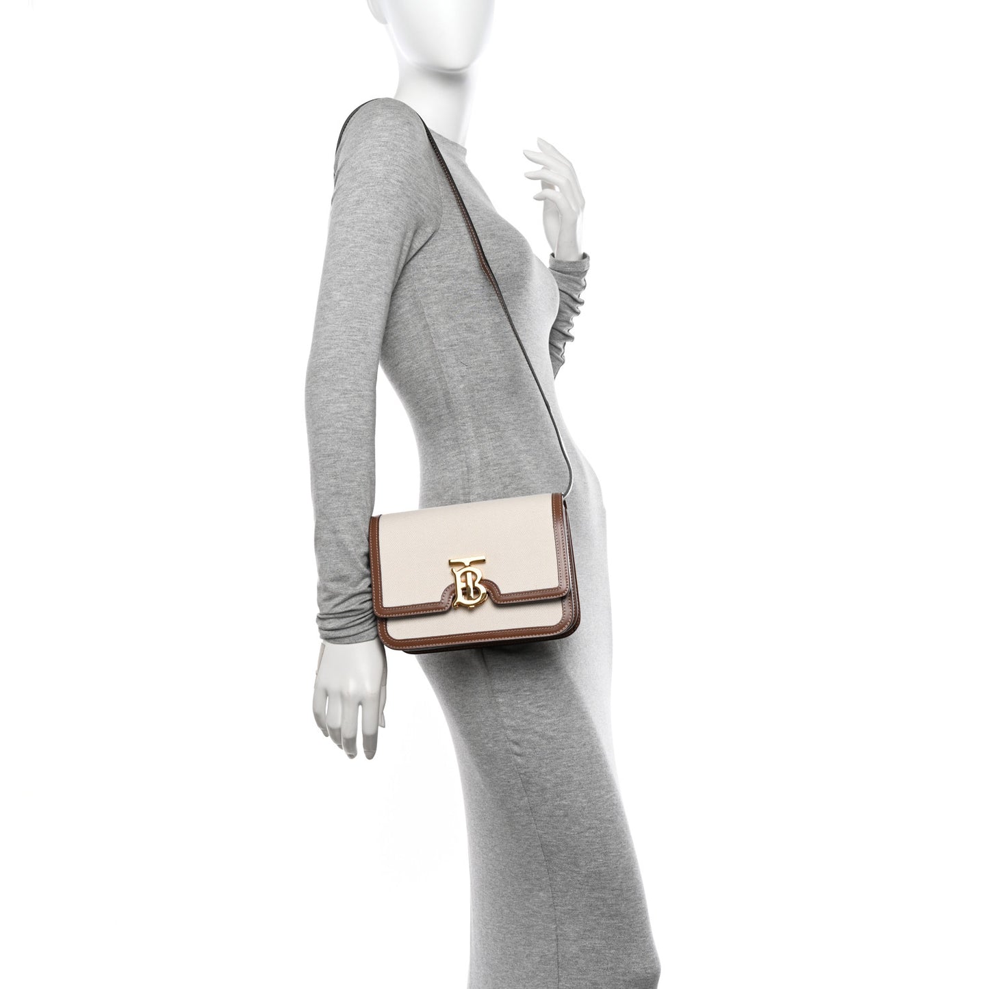 Canvas Calfskin Small TB Bag Natural