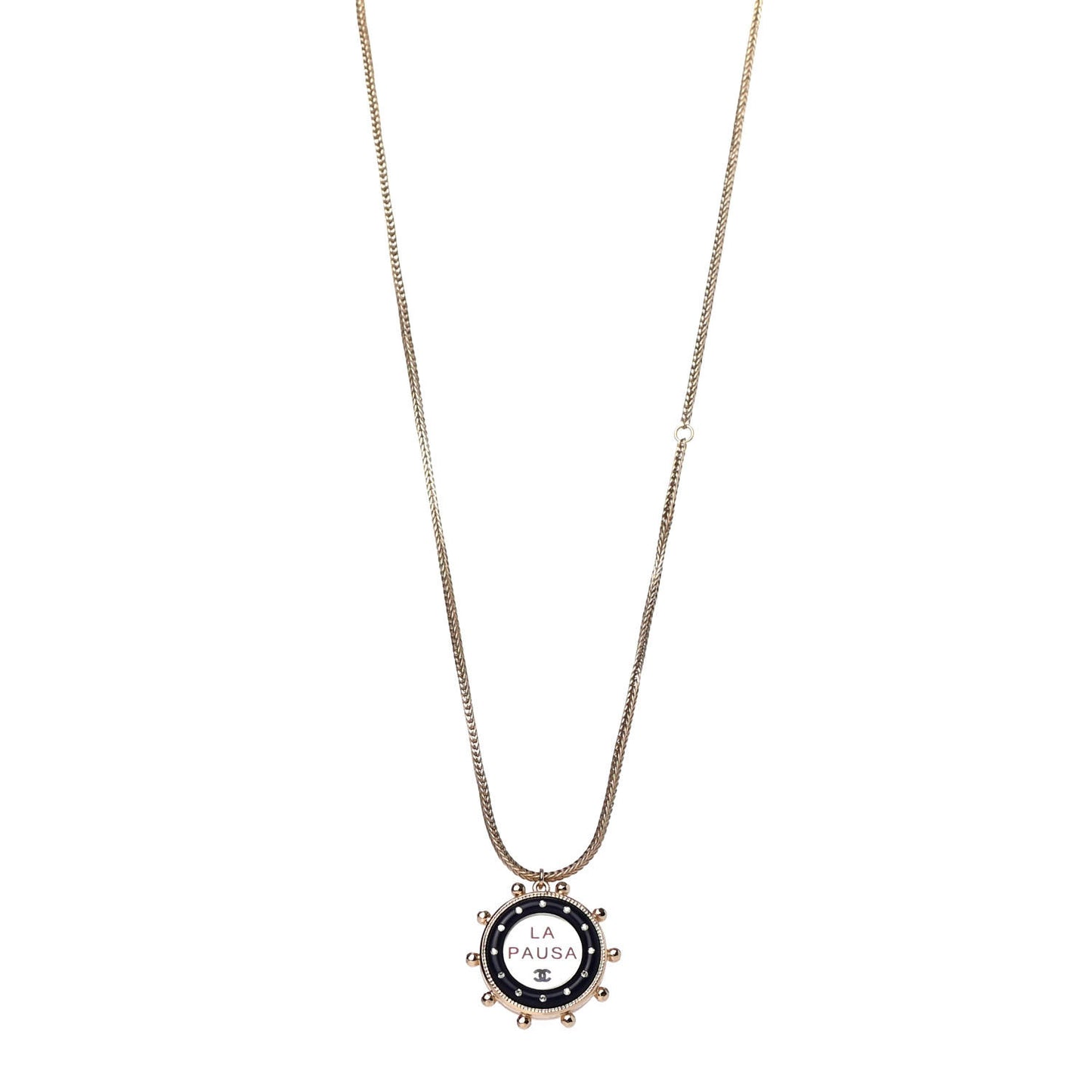 Crystal Pearl Perfume Bottle CC Necklace Black Gold