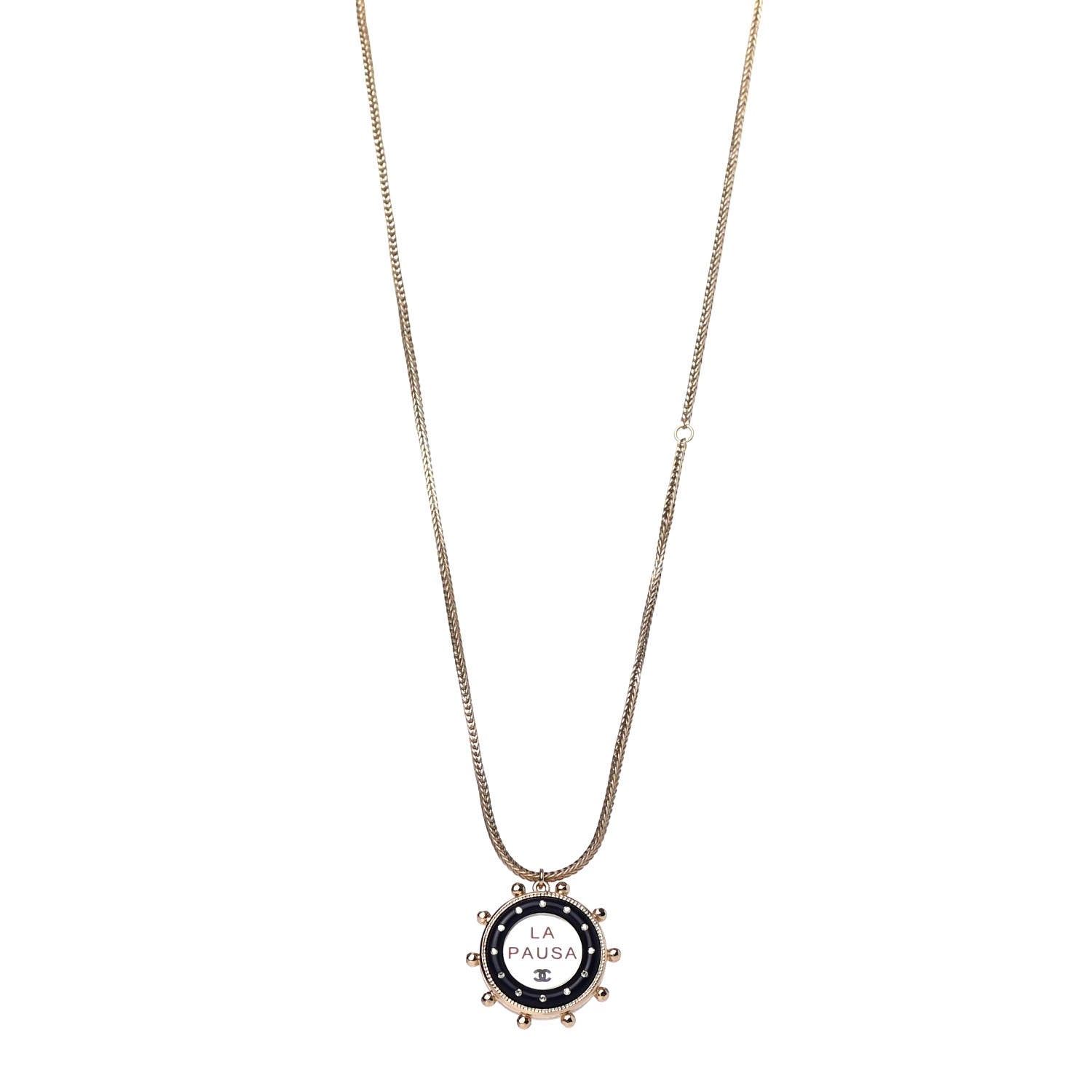 Chanel Crystal Pearl Perfume Bottle CC Necklace Black Gold 1 of 8