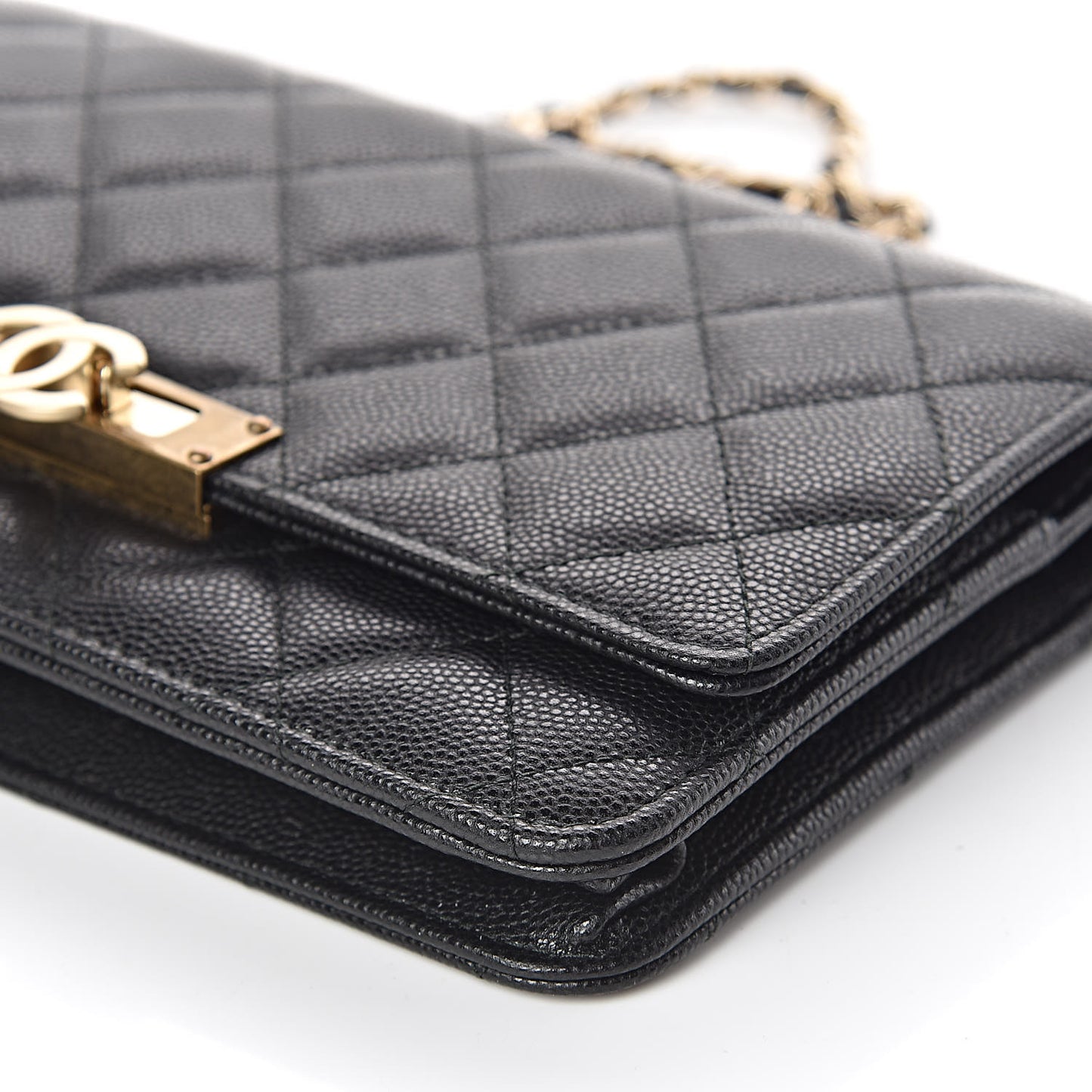 Caviar Quilted Golden Class Wallet On Chain WOC Black
