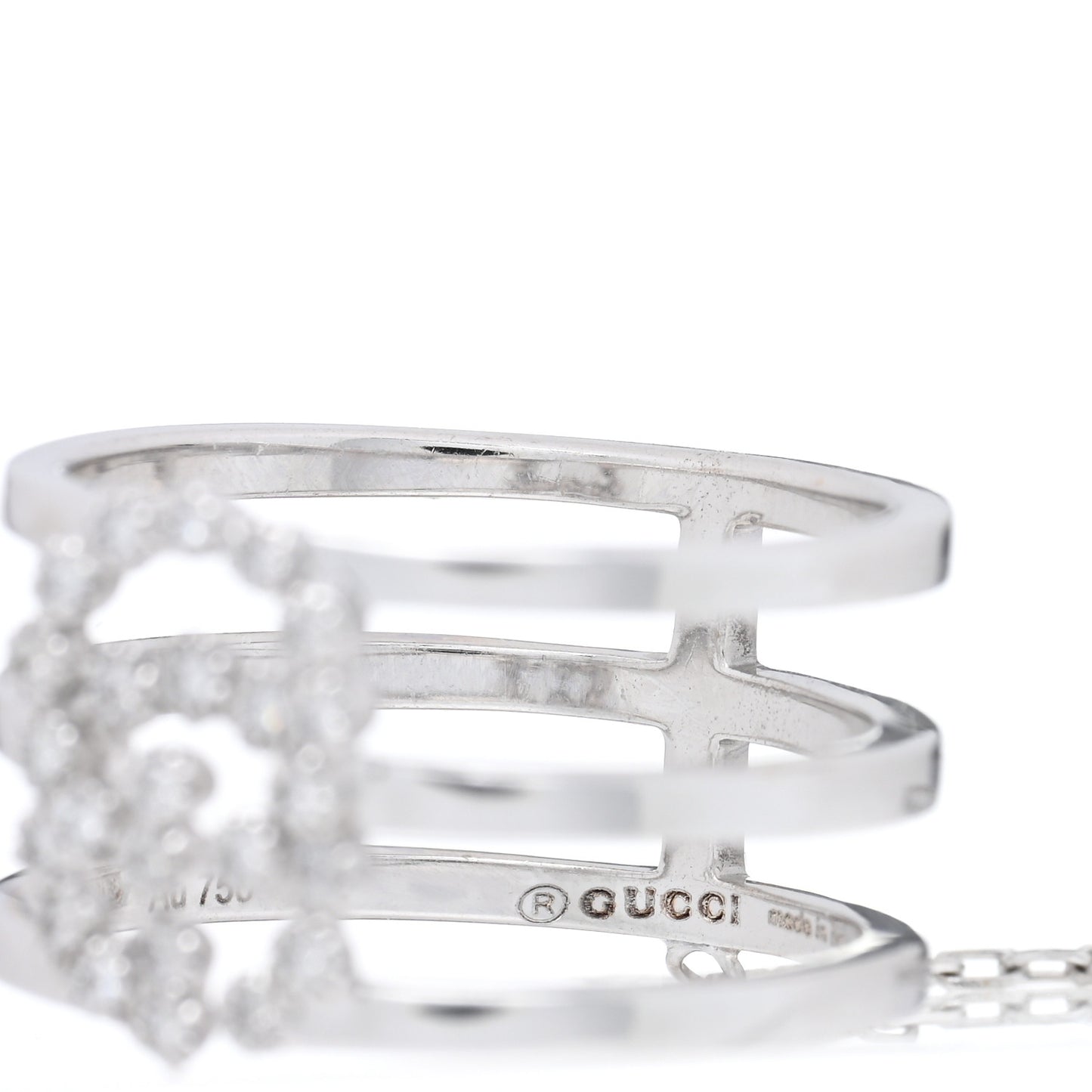 18K White Gold Diamond Running GG Double Ring 49 4.75