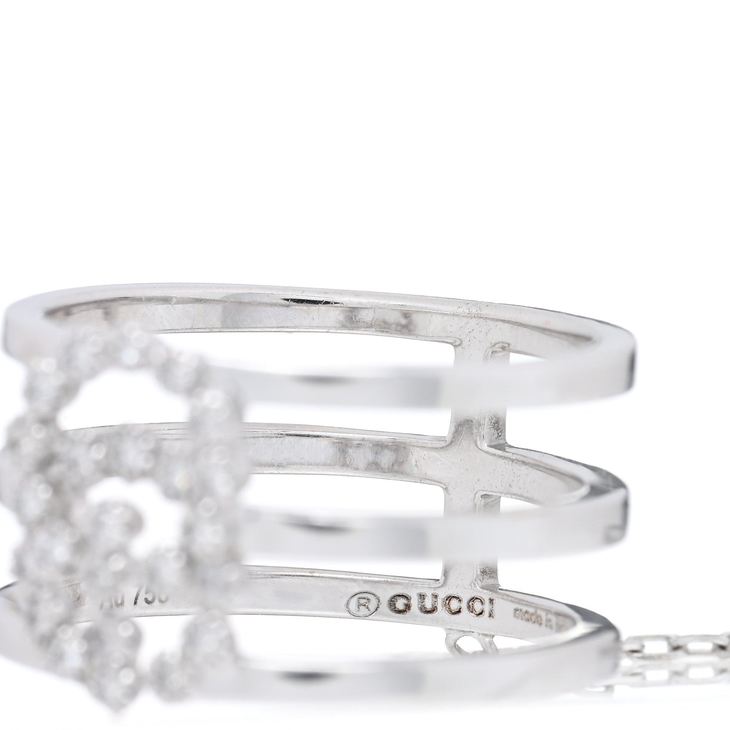 Gucci 18K White Gold Diamond Running GG Double Ring 49 4.75 4 of 4