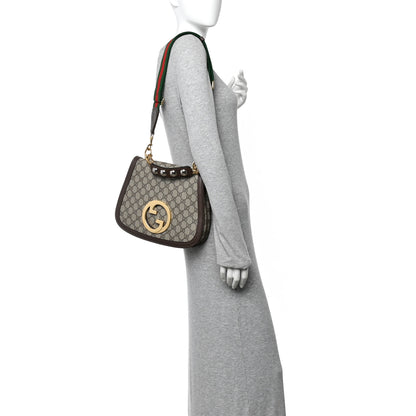 Gucci GG Supreme Monogram Textured Dollar Calfskin Web Medium Blondie Top Handle Shoulder Flap Bag Beige Ebony New Acero 2 of 10