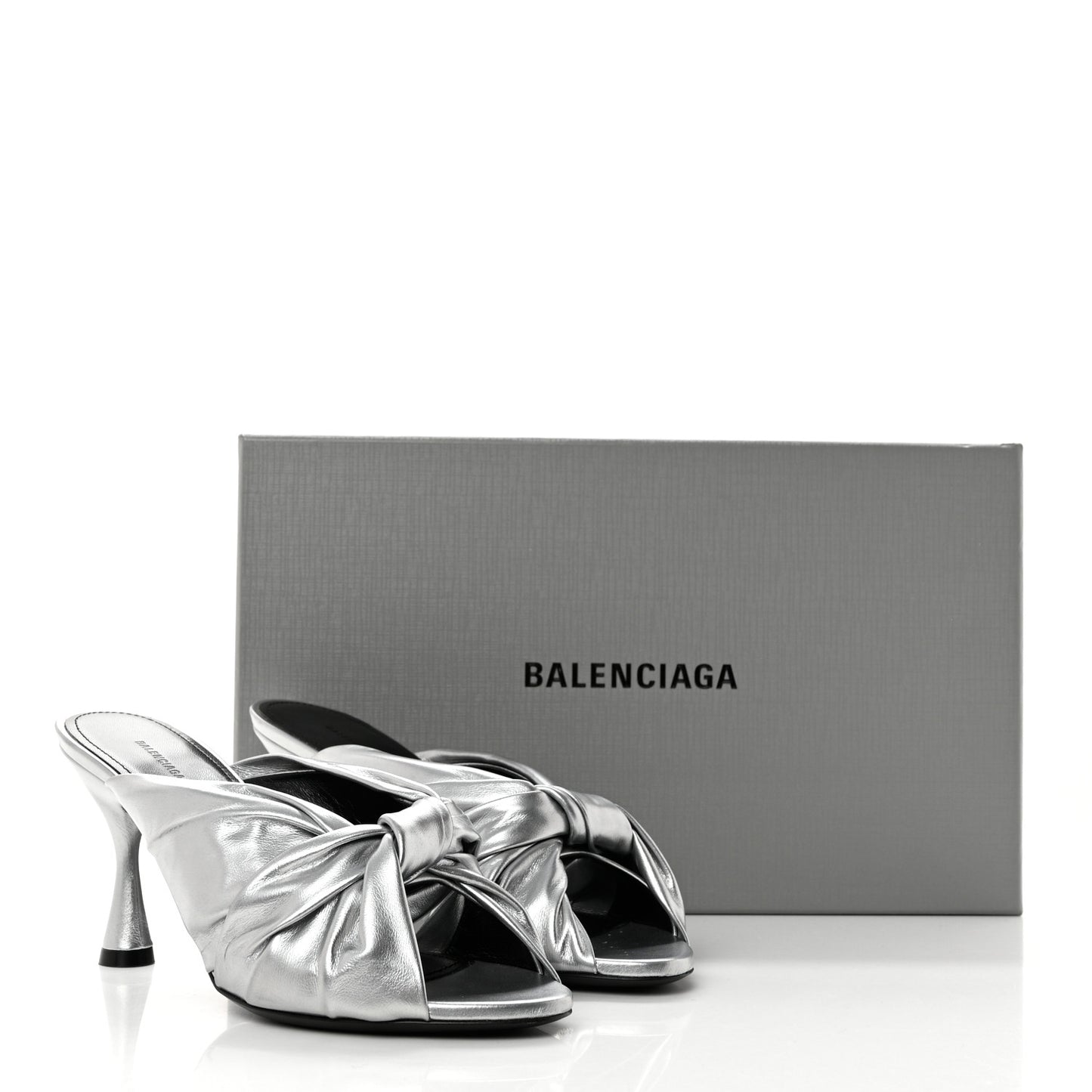 Metallic Smooth Nappa Drapy 80mm Sandals 37.5 Silver