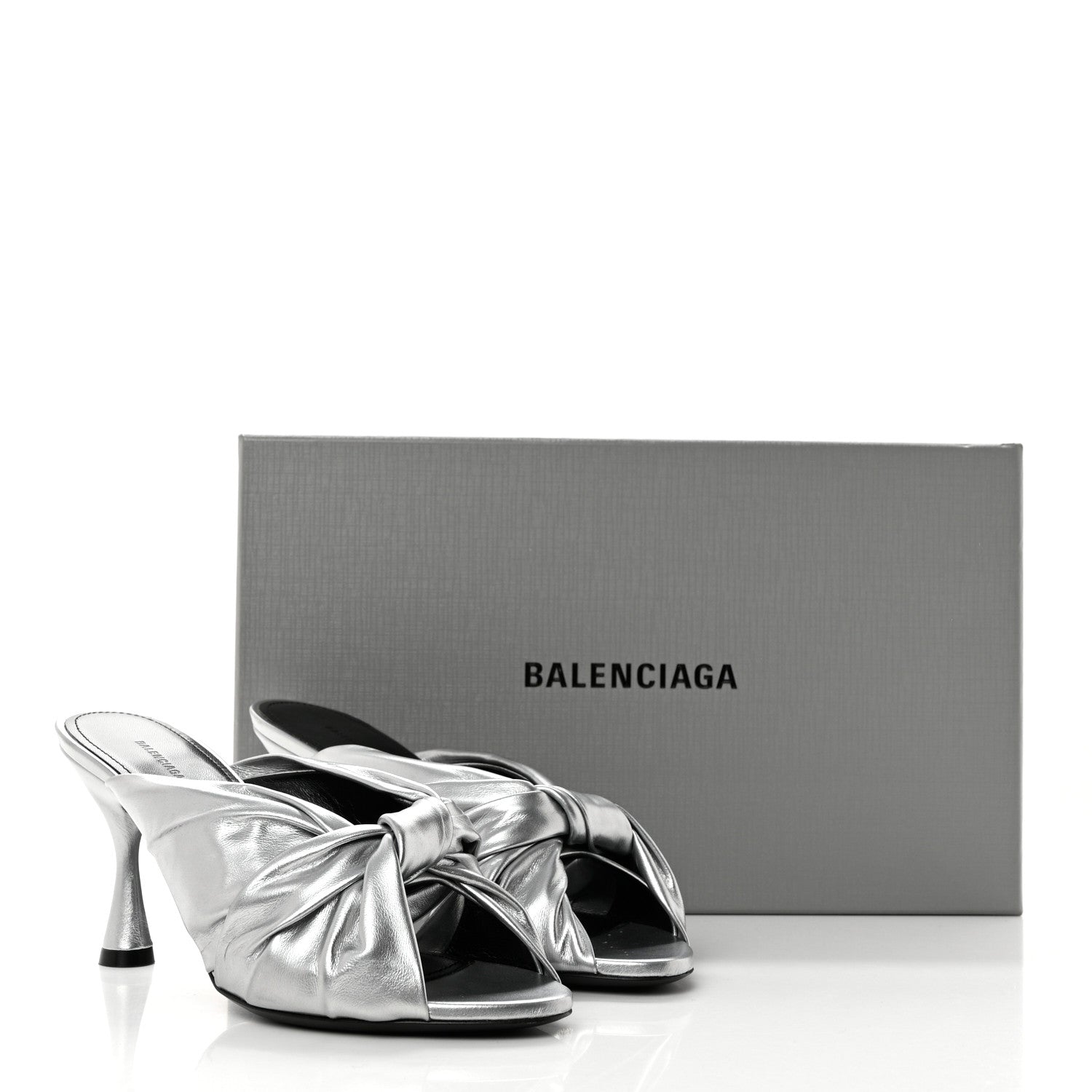 Balenciaga Metallic Smooth Nappa Drapy 80mm Sandals 37.5 Silver 9 of 9