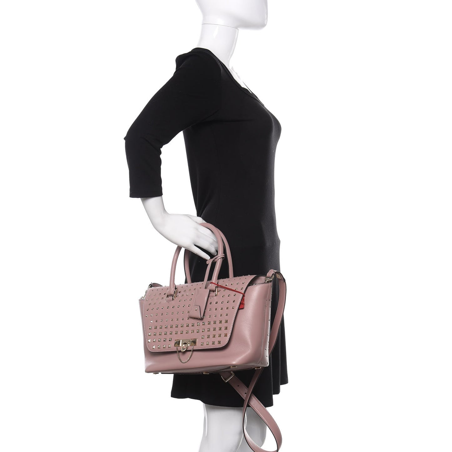 Calfskin Small Rockstud All Over Demilune Double Handle Satchel Lipstick