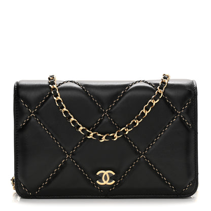 Chanel Lambskin Double Stitch Quilted Wallet On Chain WOC Black 1 of 12