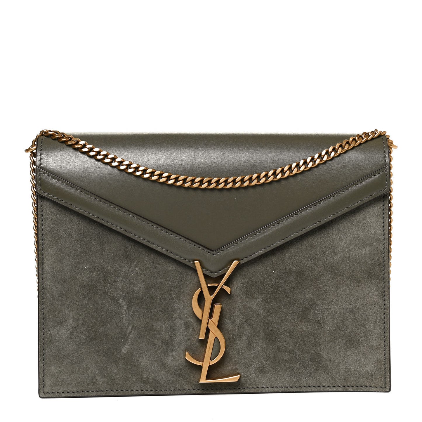Smooth Calfskin Suede Monogram Cassandra Clasp Bag Olive Green