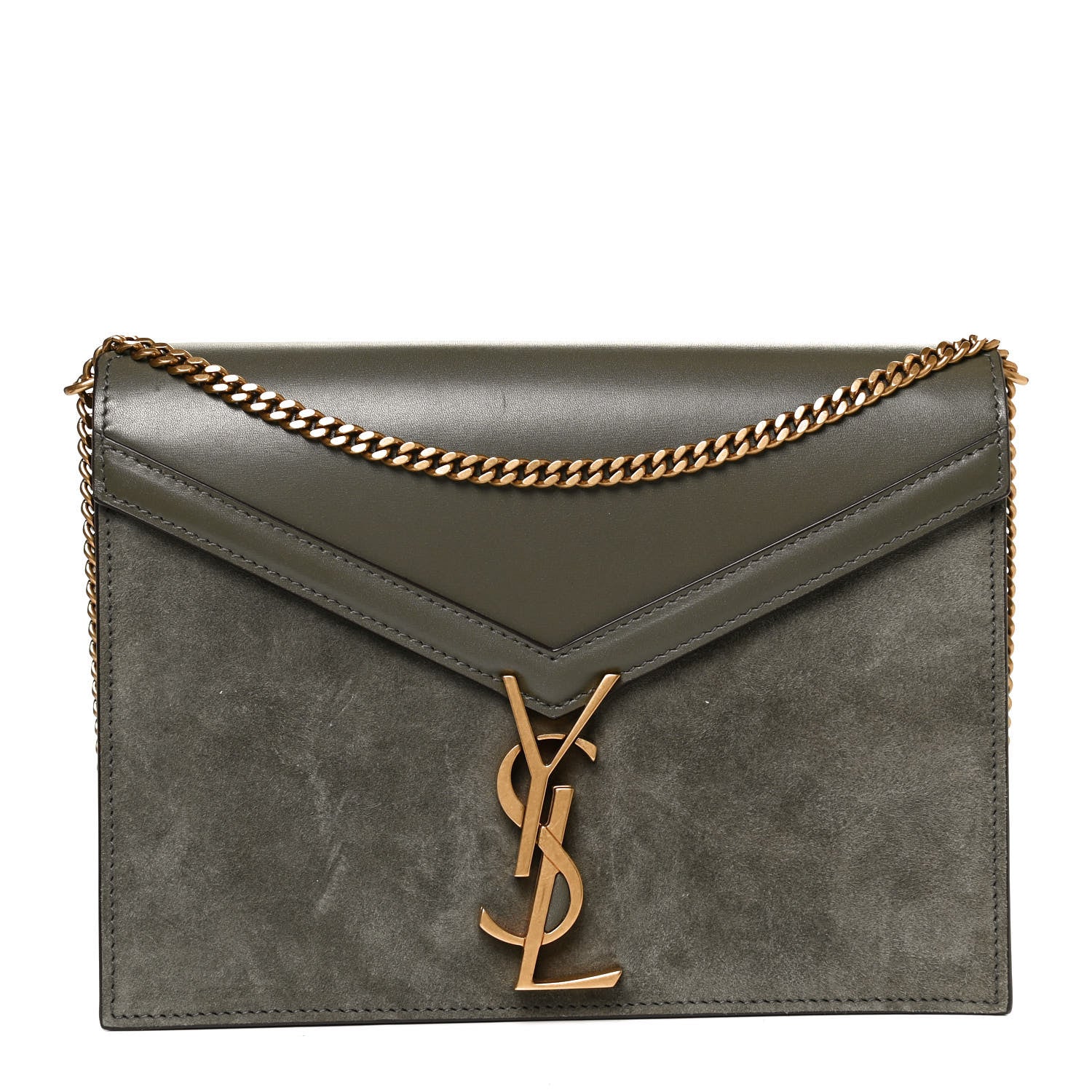 Saint Laurent Smooth Calfskin Suede Monogram Cassandra Clasp Bag Olive Green 1 of 10