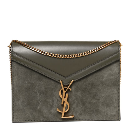 Saint Laurent Smooth Calfskin Suede Monogram Cassandra Clasp Bag Olive Green 1 of 10