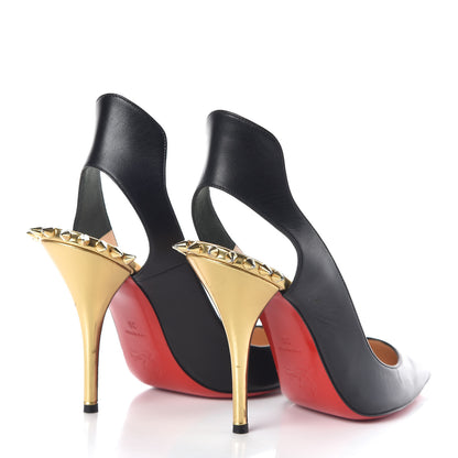 Christian Louboutin Kid Specchio Survivita 100 Slingback Pumps 36 Black Gold 4 of 9