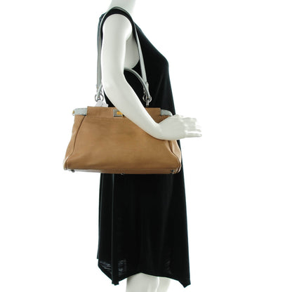 Fendi Vitello Saddle Cuoio Romano Selleria Medium Peekaboo Iconic Satchel Fango Acqua 2 of 10