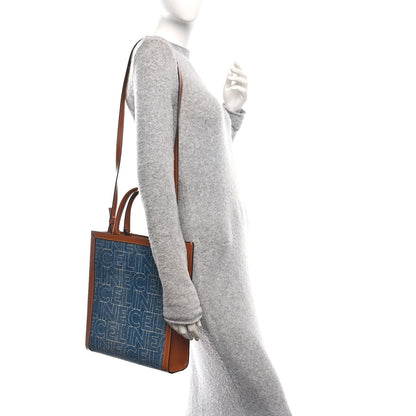 Celine Denim All Over Print Small Vertical Cabas Navy Tan 2 of 13