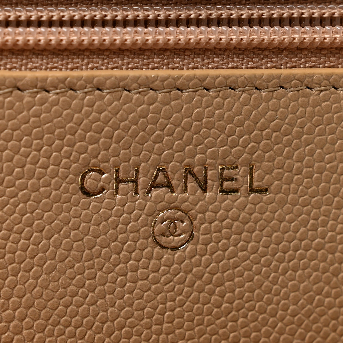 Caviar Quilted Crystal CC Wallet On Chain WOC Beige