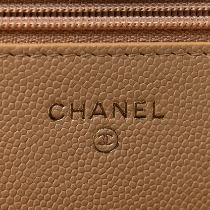Chanel Caviar Quilted Crystal CC Wallet On Chain WOC Beige 6 of 13