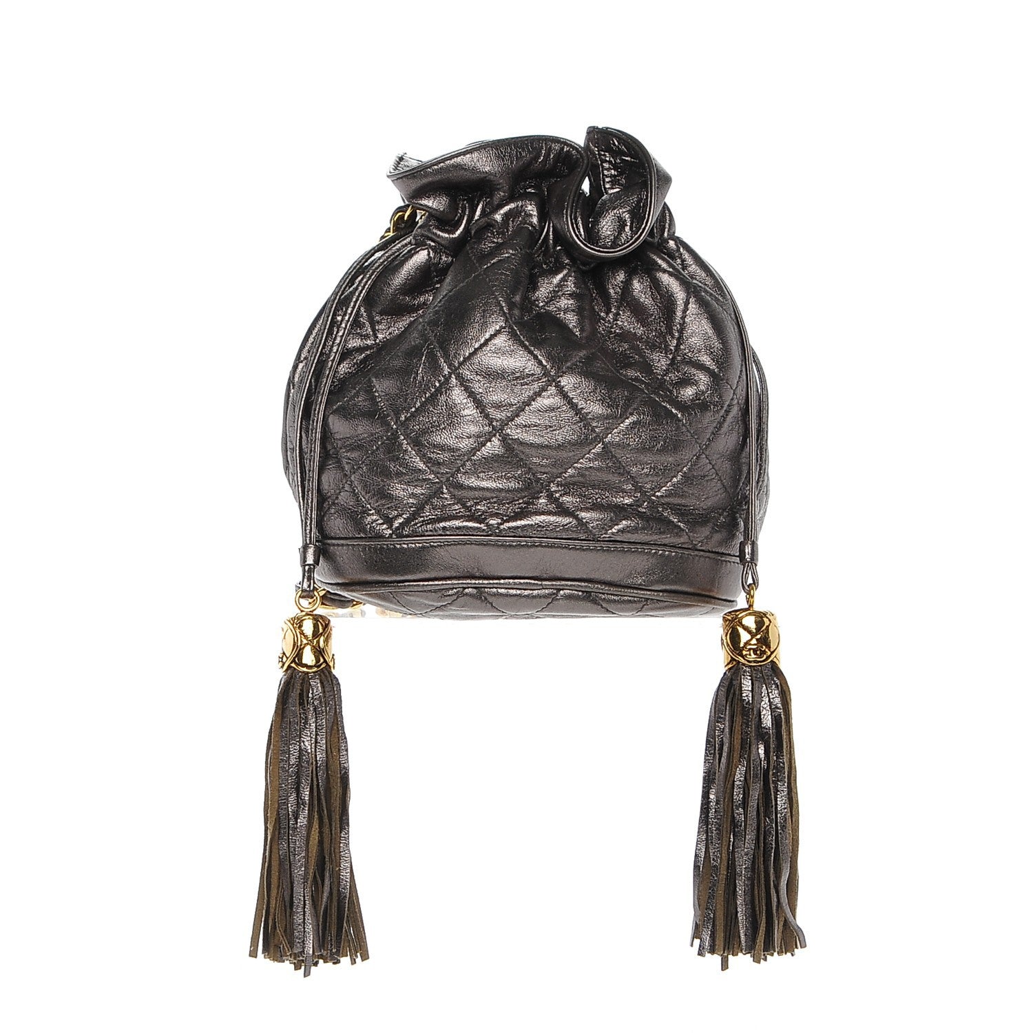 Chanel Metallic Lambskin Drawstring Pouch Bag Dark Silver 1 of 8