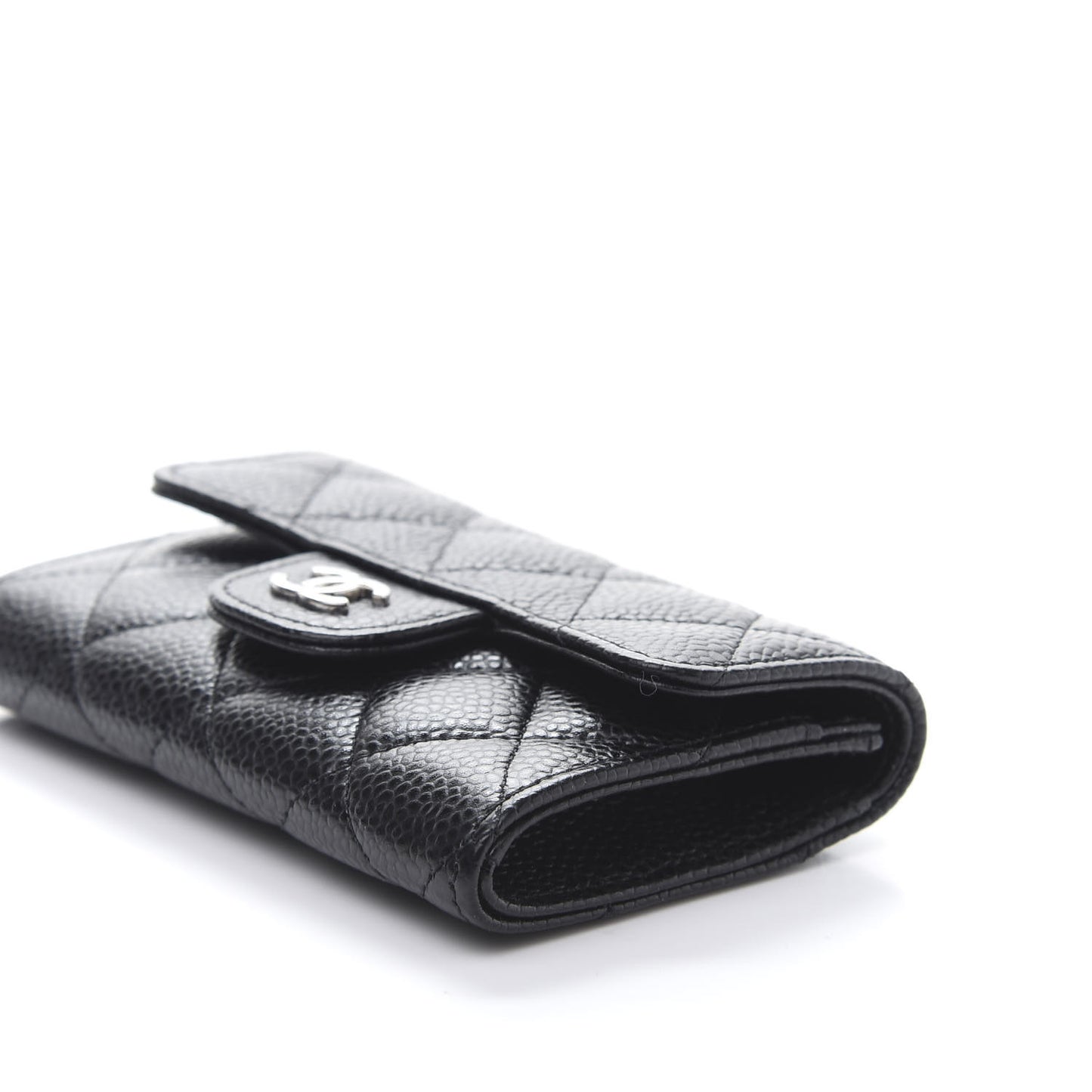 Caviar Quilted Flap Card Holder Black