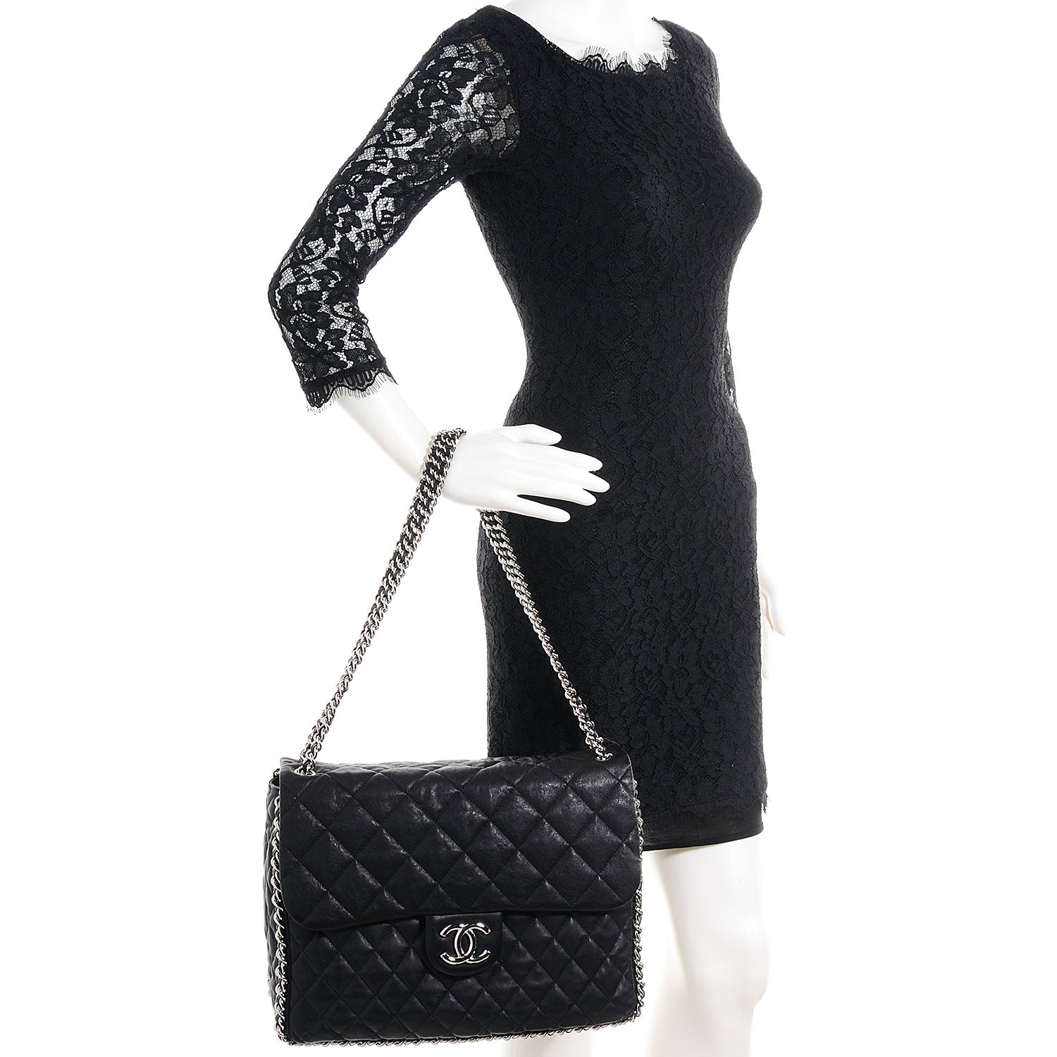 Chanel Washed Lambskin Chain Around Maxi Flap Bag Black 2 of 7