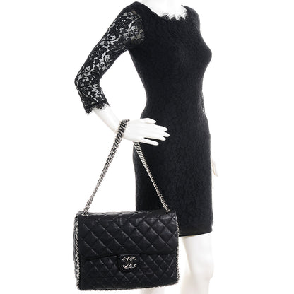 Chanel Washed Lambskin Chain Around Maxi Flap Bag Black 2 of 7