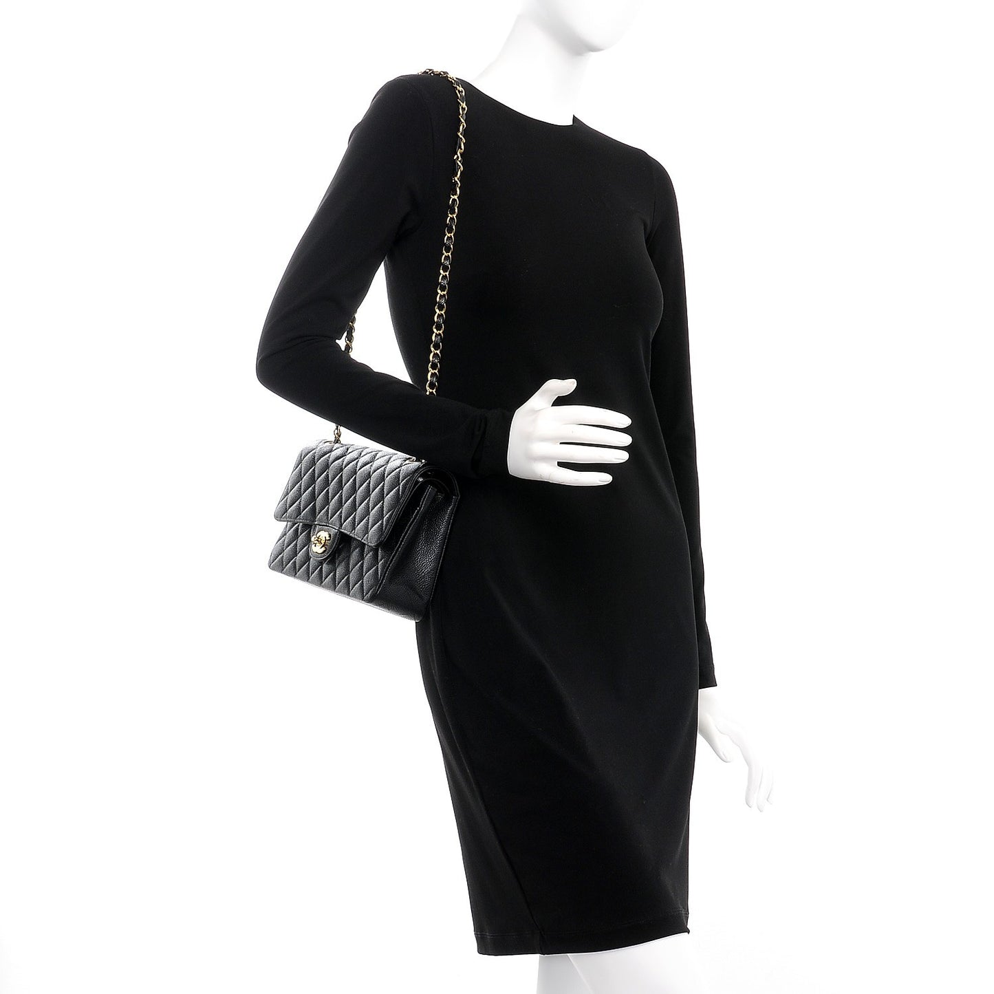 Caviar Quilted Medium Double Flap Black