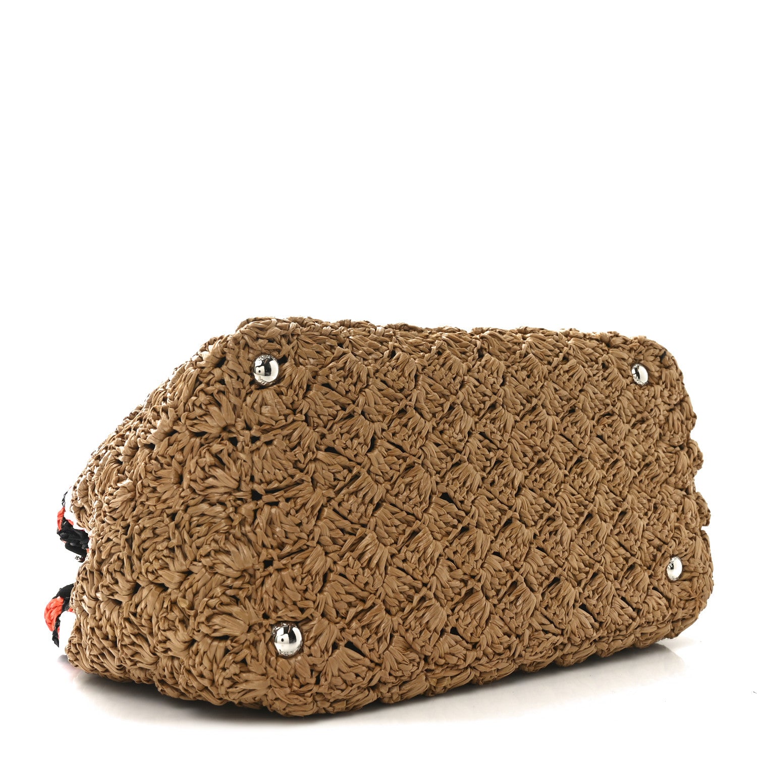 Prada Raffia Crochet Colorblock Giardiniera Tote Caramel Papaya 4 of 10