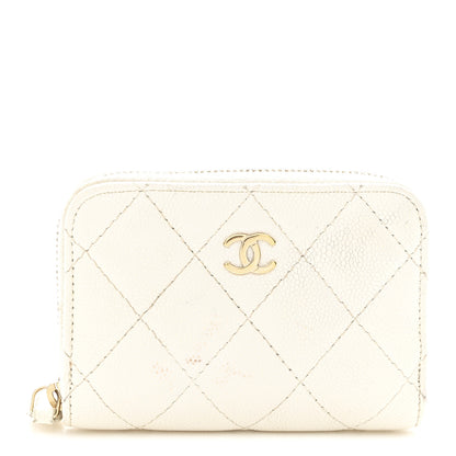 Chanel Caviar Quilted Zip Coin Purse White 1 of 8