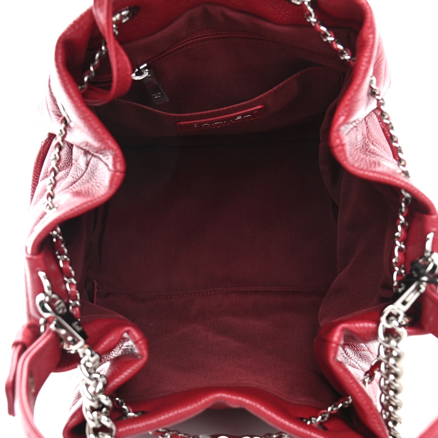 Caviar Flat Quilted CC Chain Bucket Drawstring Bag Dark Pink