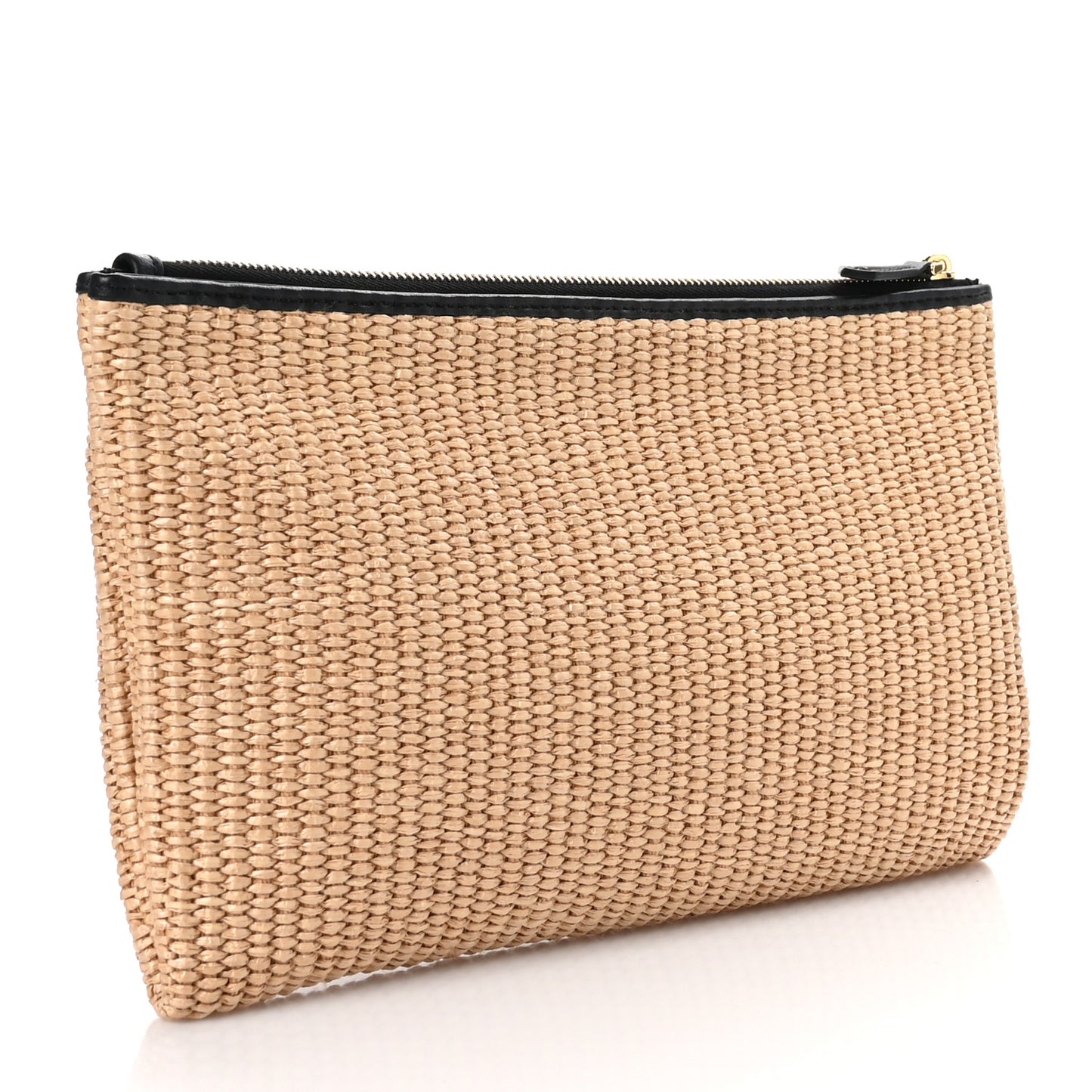 Straw Vitello King Logo Woven Medium Flat Pouch Paglia Black