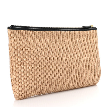 Fendi Straw Vitello King Logo Woven Medium Flat Pouch Paglia Black 3 of 6