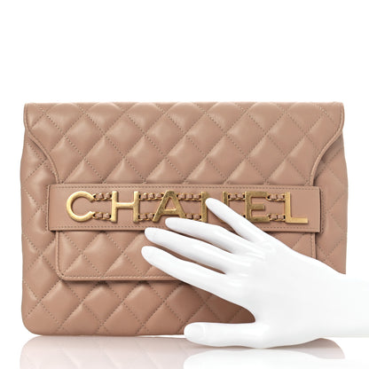 Chanel Calfskin Quilted Logo Flap Case Beige 2 of 15