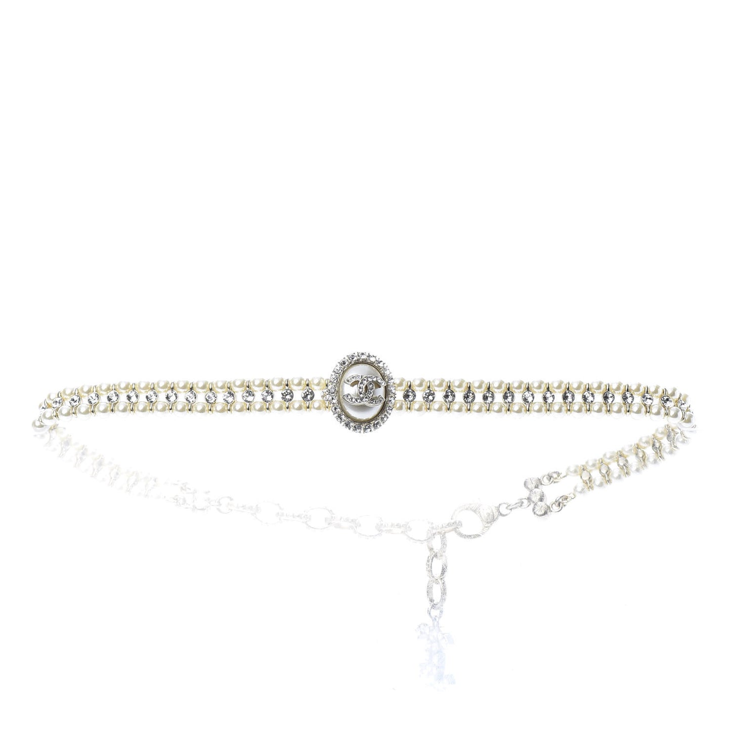Pearl Crystal CC Choker Necklace Gold