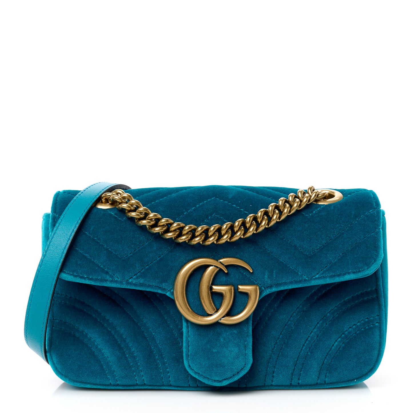 Velvet Matelasse Mini GG Marmont Shoulder Bag Pavone Cyan