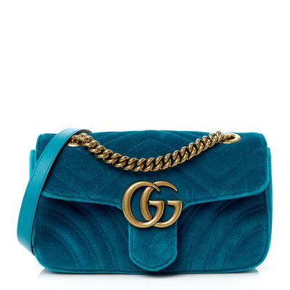 Gucci Velvet Matelasse Mini GG Marmont Shoulder Bag Pavone Cyan 1 of 14