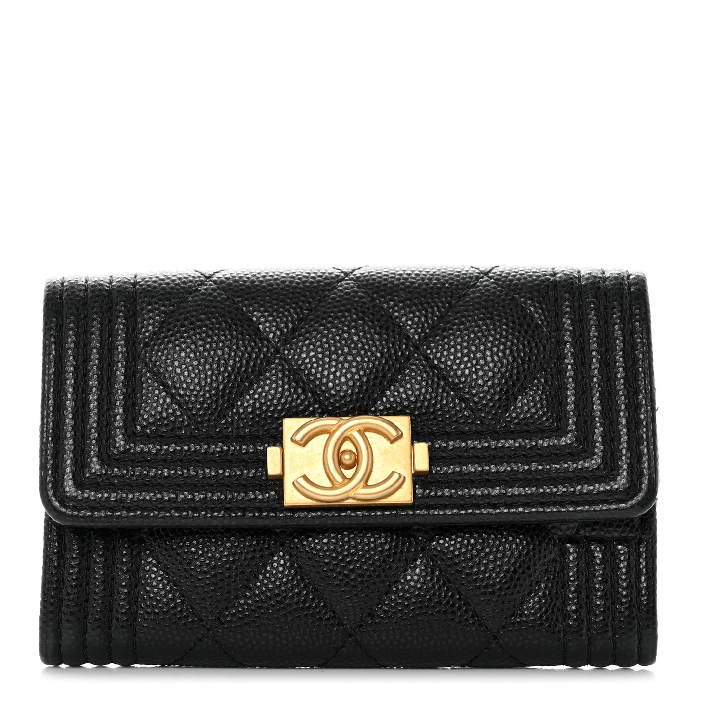 Caviar Quilted Boy Flap Card Holder Black
