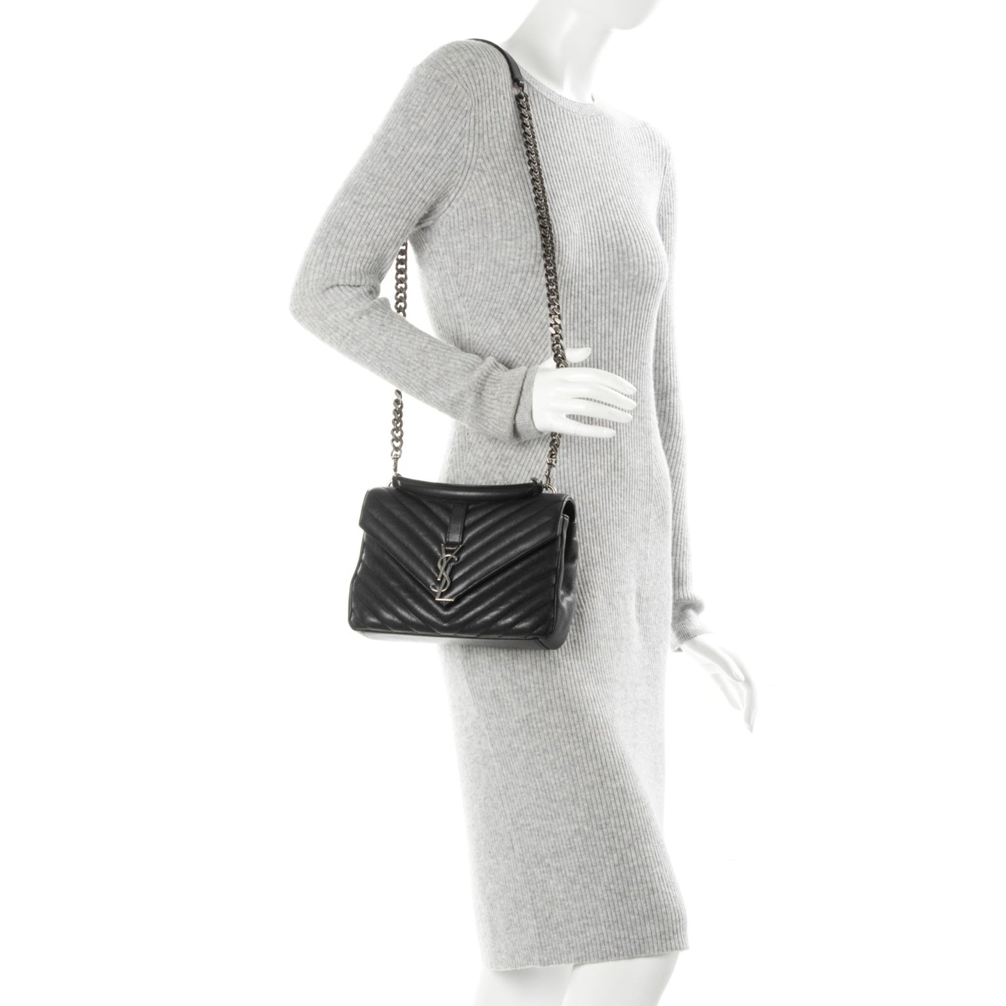 Sheepskin Matelasse Chevron Monogram Medium College Bag Black