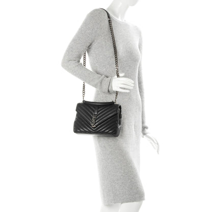 Saint Laurent Sheepskin Matelasse Chevron Monogram Medium College Bag Black 2 of 7