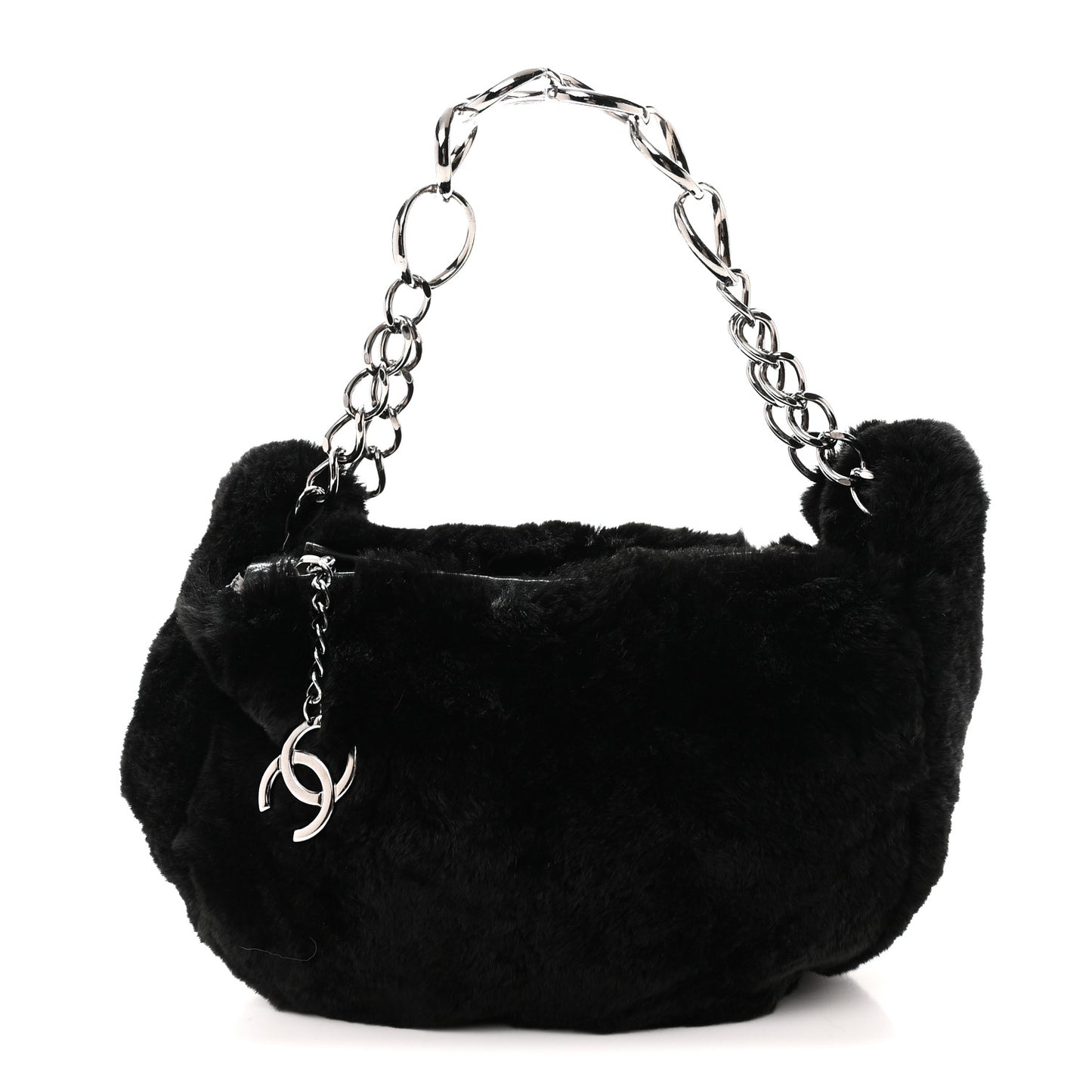 Lapin Rabbit Fur Shoulder Bag Black Black