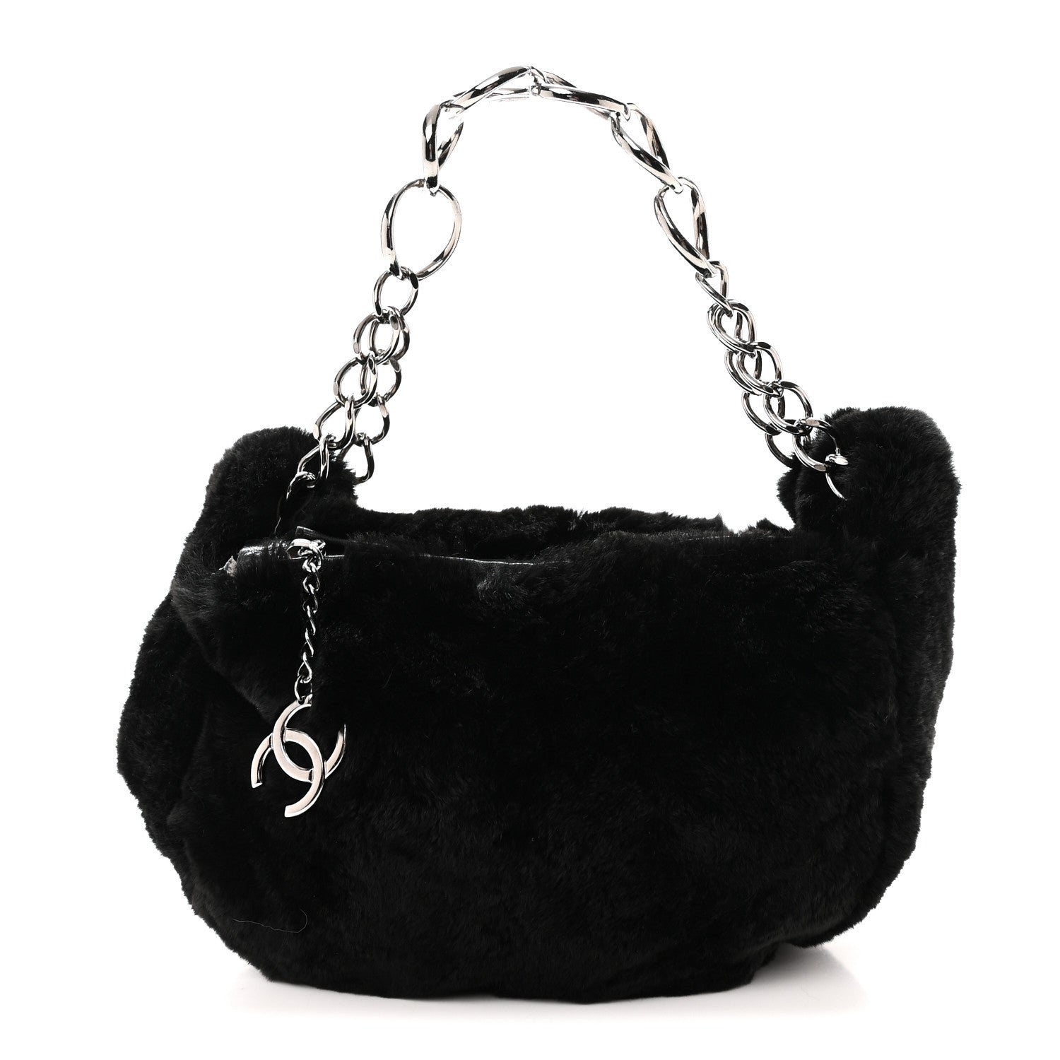 Chanel Lapin Rabbit Fur Shoulder Bag Black Black 1 of 10