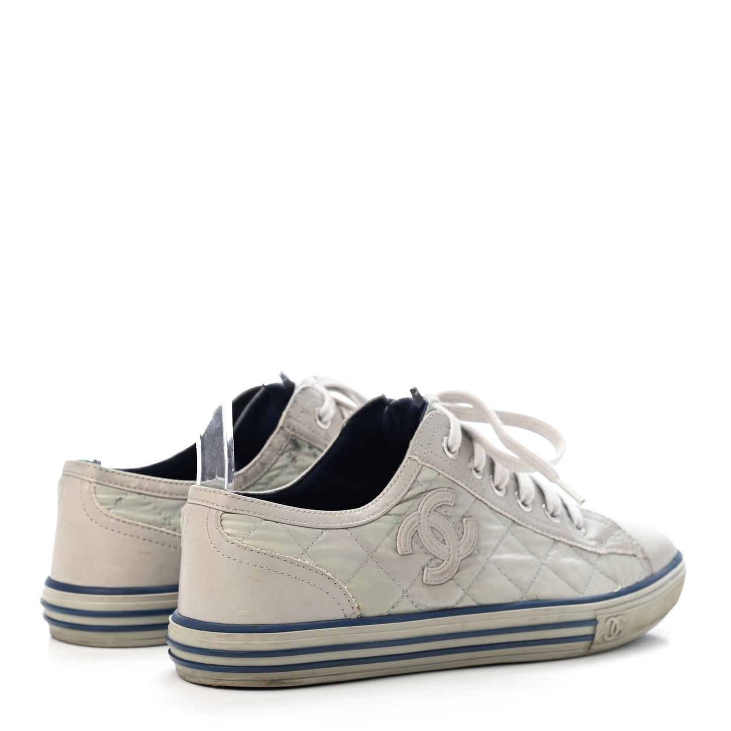 Nylon Calfskin Quilted CC Sneakers 36.5 Grey Blue