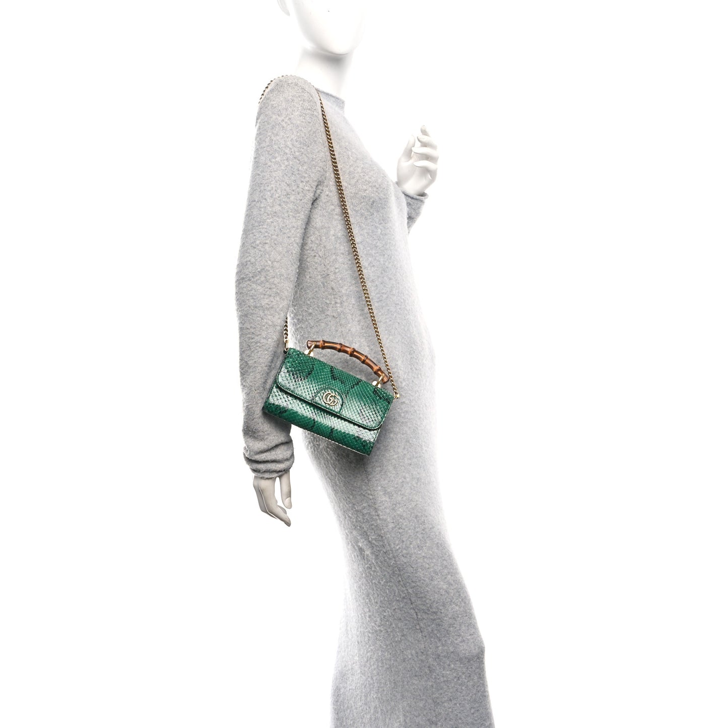 Snakeskin Mini Diana Bamboo Top Handle Clutch Emerald