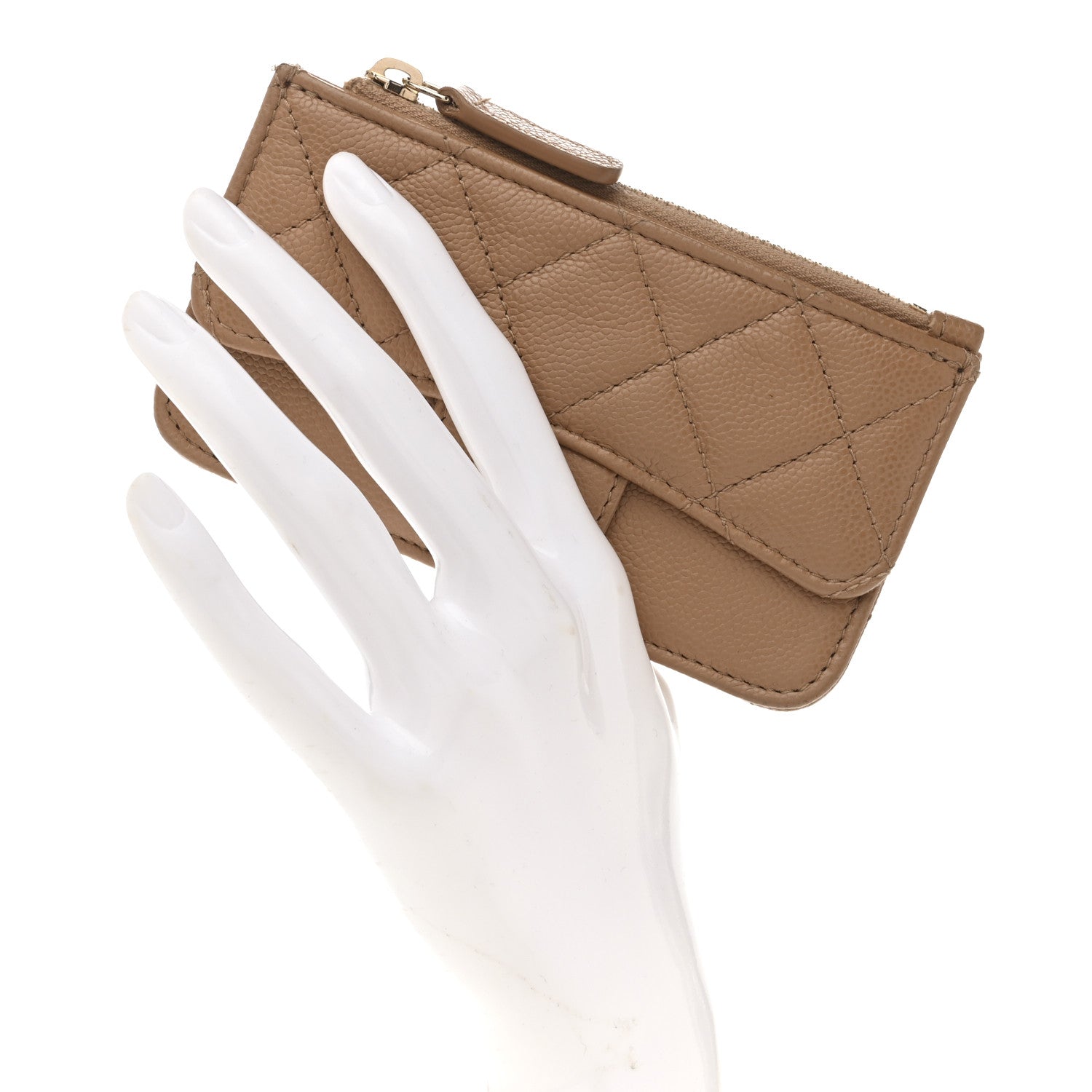 Chanel Caviar Quilted Flap Zip Card Holder Dark Beige 1855869