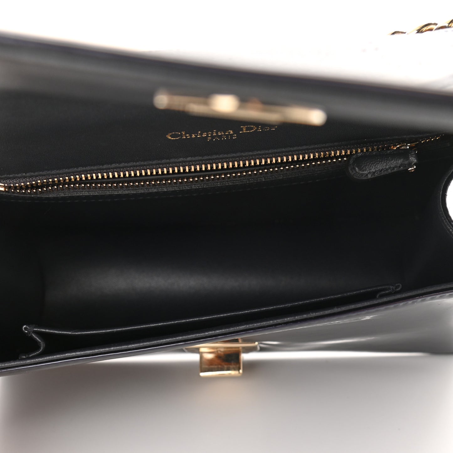 Metallic Patent Micro-Cannage Small Diorama Flap Bag Onyx Black